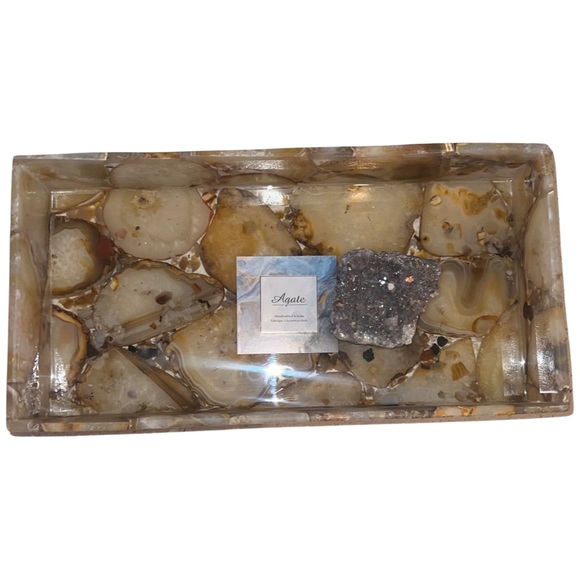 Agate geode tray crystals rocks handmade rectangular brown tan healing dish - Picture 7 of 10